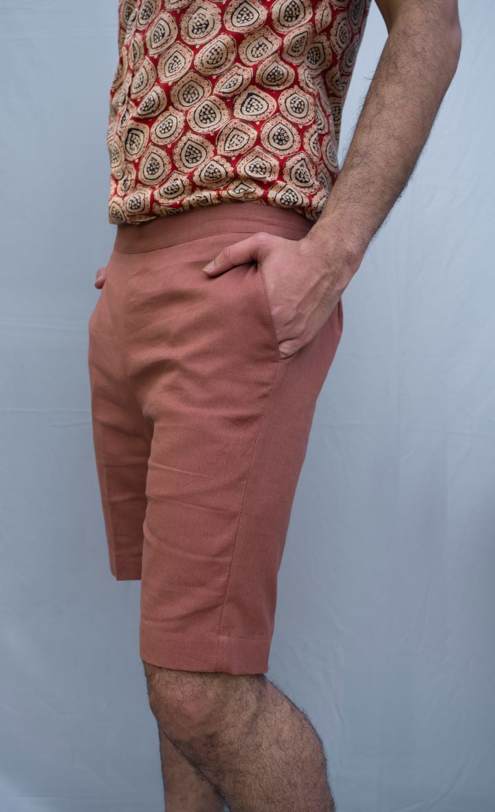 Brown Brick Cotton Shorts